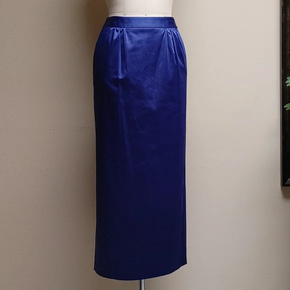 Talbots Petites Special Occasion Violet Satin Maxi Pencil Skirt w Pockets - Picture 5 of 17